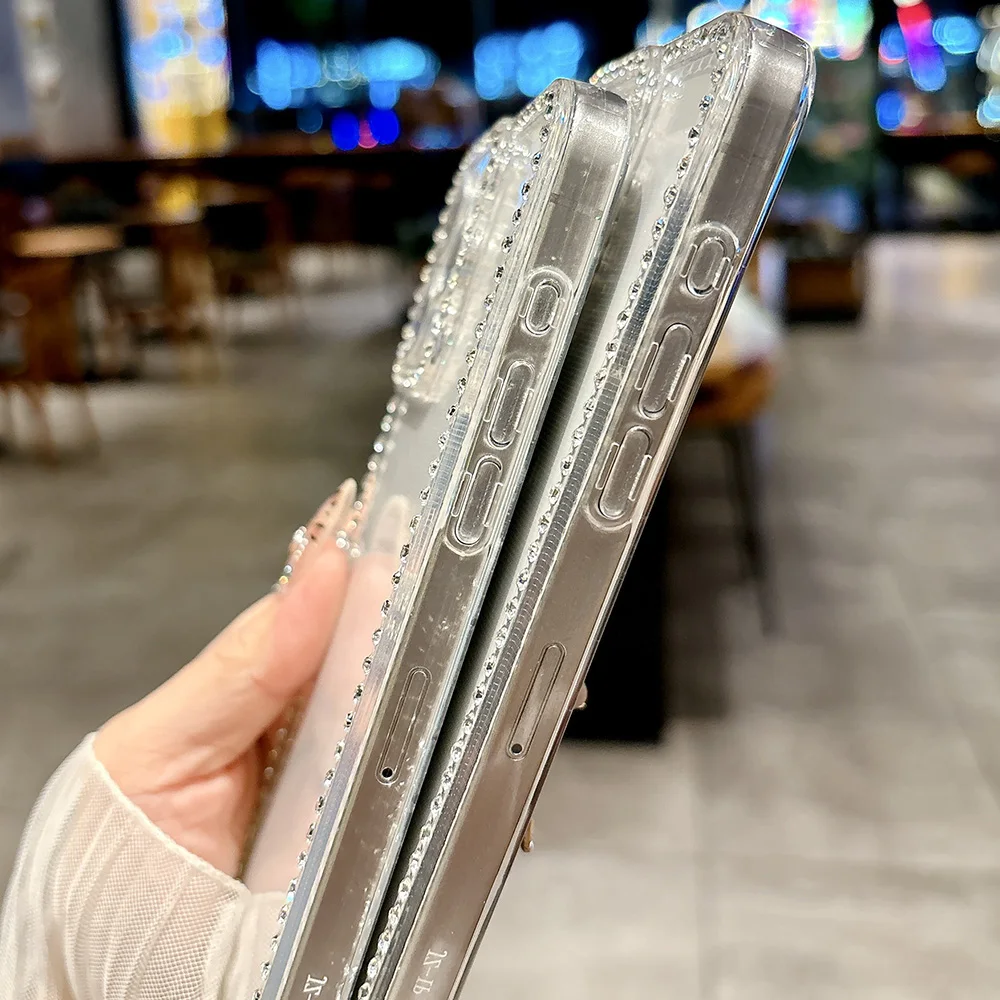 Funda suave de silicona con joyas y purpurina de lujo para iPhone 16E 16 15 14 13 12 11 Pro Max Plus, funda transparente ultrafina de TPU para chica brillante - imagen 4