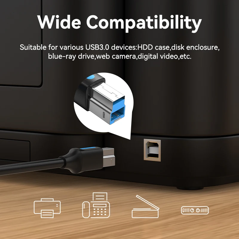 Vention Cable USB C a USB tipo B 3,0 para MacBook Pro HP Canon Brother Epson Dell Samsung impresora tipo C Cable cuadrado - imagen 4