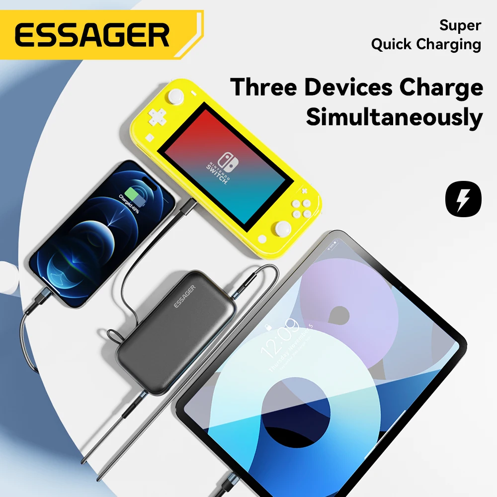 Essager Power Bank portátil de 15000mAh con Cable USB C, paquete de batería de repuesto externa para iPhone, iPad, Macbook, cargador rápido de 65W - imagen 5