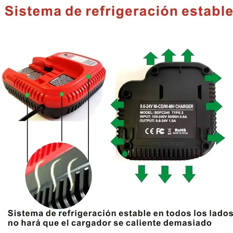 Cargador de batería rápido de alta calidad BDFC240 adecuado para herramienta eléctrica de batería de níquel Black & Decker multivoltios 9,6 V-24V NICD/NIMH - imagen 5