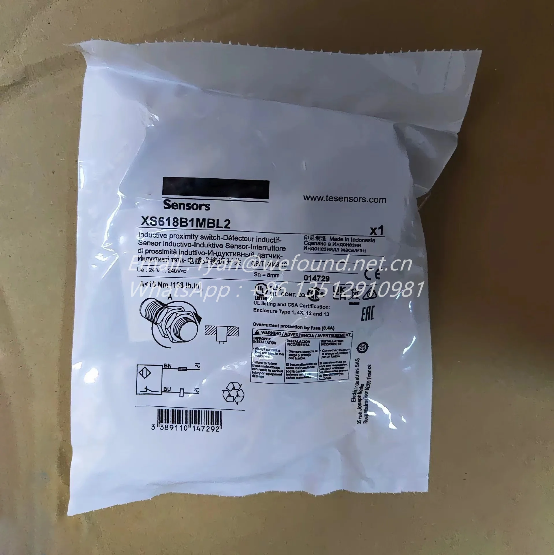 Interruptor de proximidad inductivo para Telemecanique, XS618B1MBL2, 014729