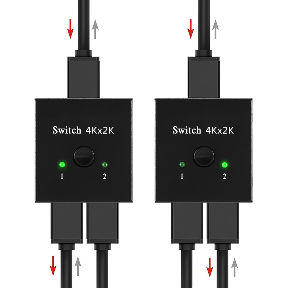 Divisor de conmutador HDTV 4K 2 puertos bidireccionales 1x2 / 2x1 compatible con Ultra HD 4K 1080P 3D HDR HDCP para PS4 Xbox HDTV