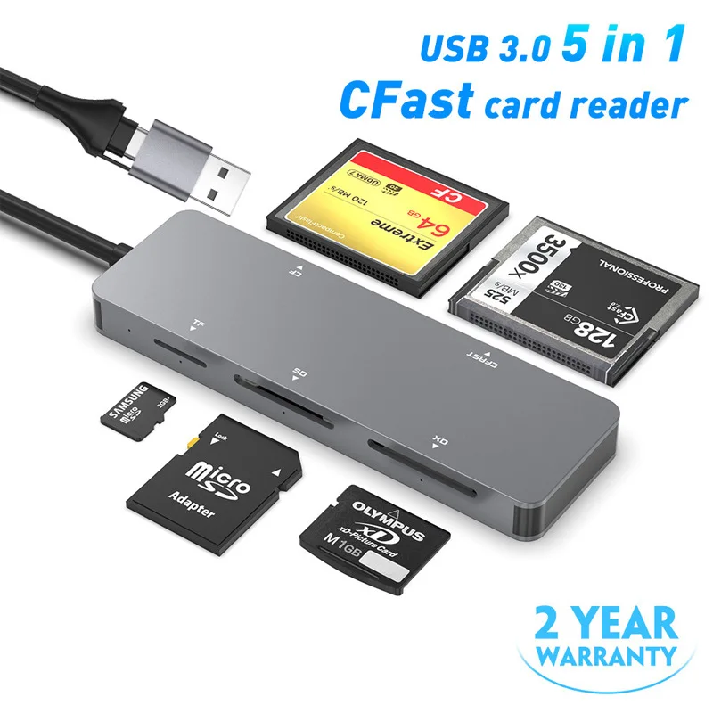 UTHAI CR307 Accesorios para computadora portátil 5 tarjetas Mismo lectura CFast/CF/XD/SD/TF Lector de tarjetas USB3.0/Tipo C de alta velocidad - imagen 4
