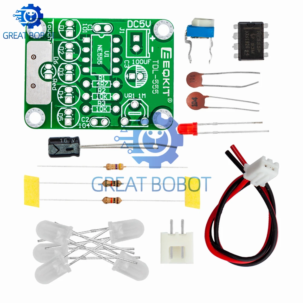Kit de bricolaje BS, Kit de luz LED táctil, lámpara de retardo táctil, Kit de producción de piezas electrónicas DC 5V ajustable 3s a 130s ajustable - imagen 5
