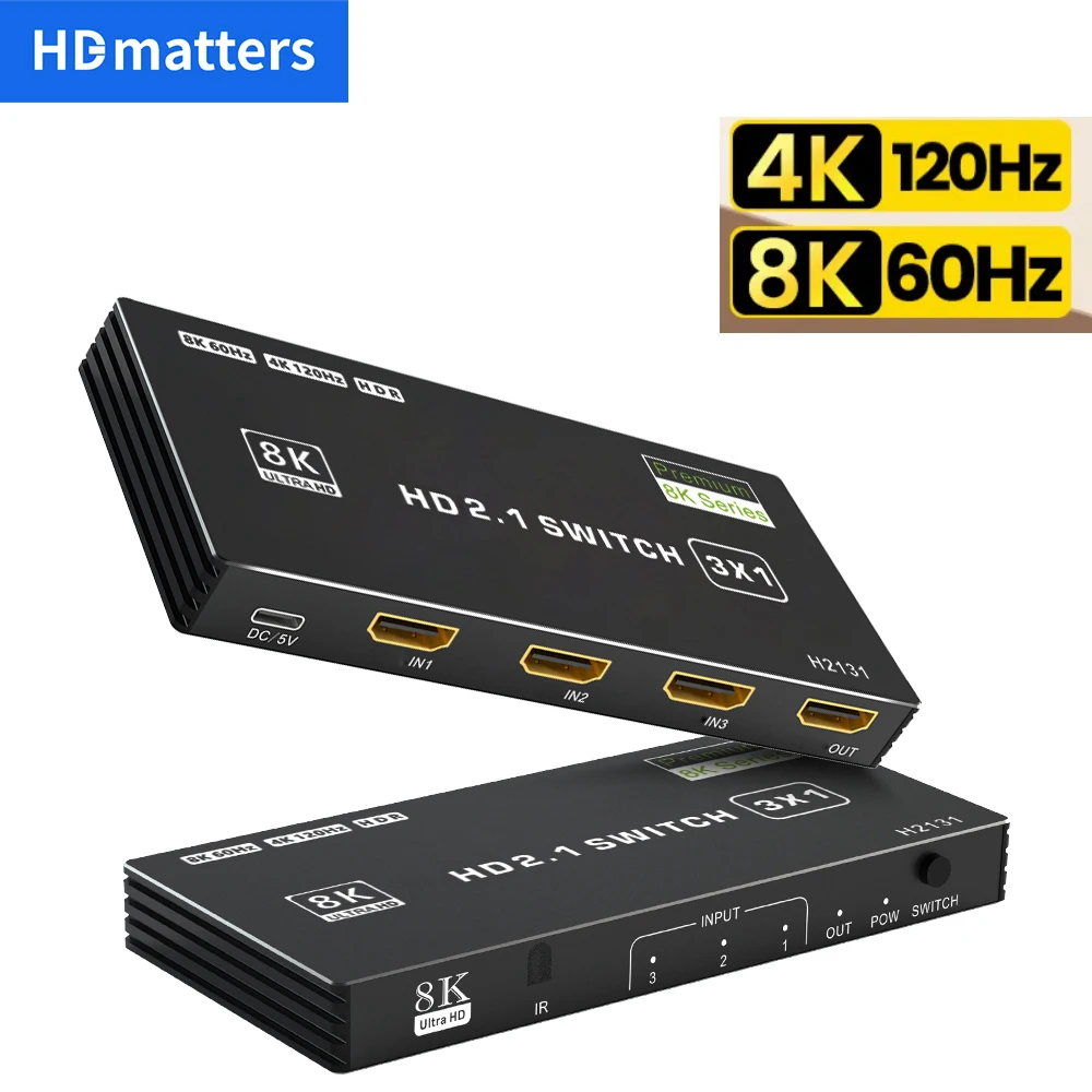 Conmutador HDMI 2,1 4K 120Hz HDR 60Hz 4K/8K HDMI Auto Switch 3 en 1 salida HDMI Switcher Slector Hub Switch HDMI con control remoto para PS5 Xbox - imagen 2
