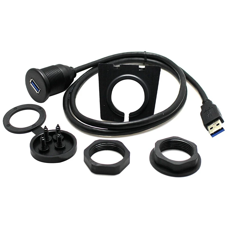 Panel de montaje empotrado USB 3,0 con extensión de luz LED, Cable USB 2,0, 1m, 2m, para coche, camión, barco, motocicleta, salpicadero, 1m/2m