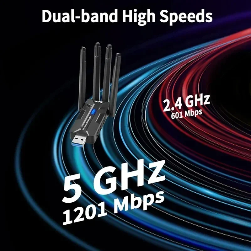 Tarjeta de red de 1800Mbps WiFi 6 USB 3,0 adaptador inalámbrico de doble banda 2,4G/5G, transmisor receptor de red sin controlador para ordenador portátil - imagen 2