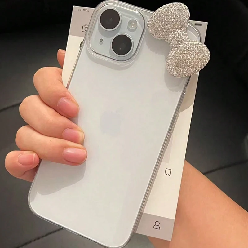 Funda de teléfono transparente con lazo de diamante 3D ostentoso de lujo para iPhone 16 15 14 13 11 12 Pro Max 7 8 Plus X XR XS encantadora funda suave - imagen 5