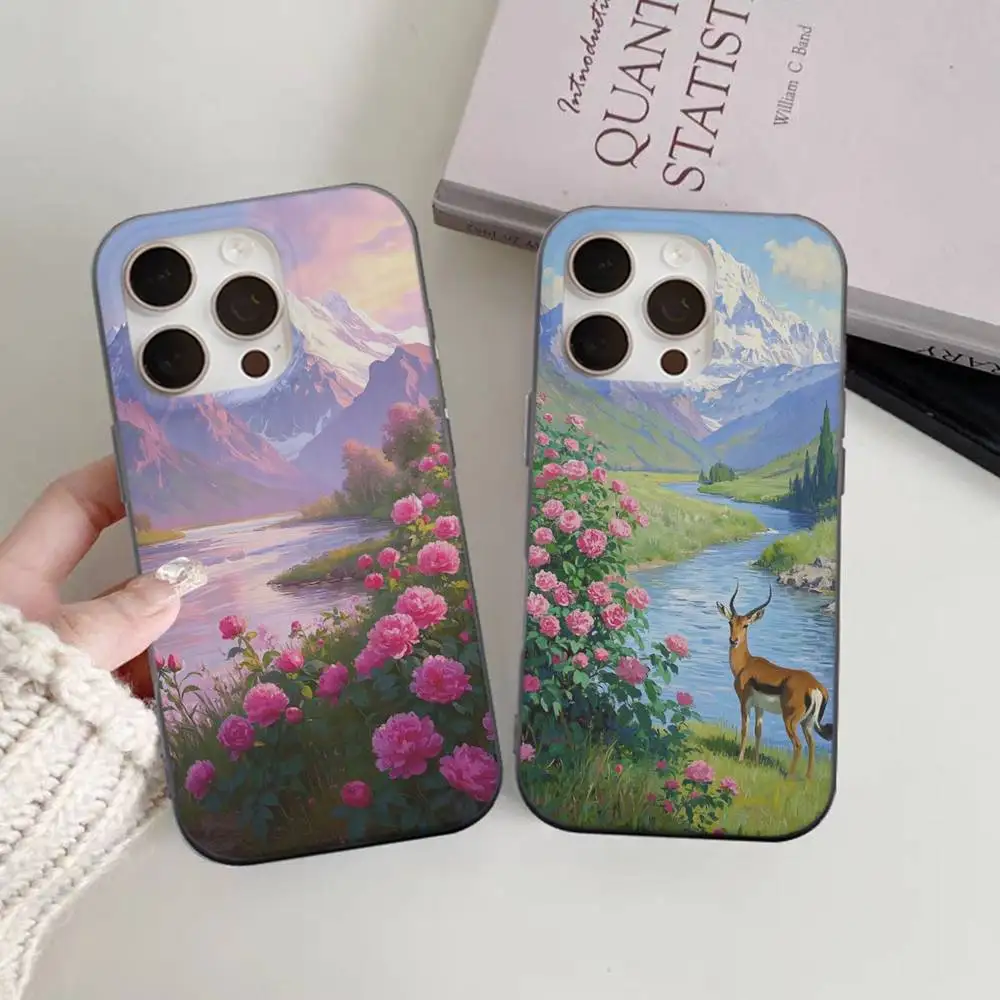 Funda de teléfono elegante con flor de peonía, funda de teléfono con patrón corrugado para iPhone 17 Air 16 15 14 13 Pro Max, funda mate a prueba de golpes - imagen 3