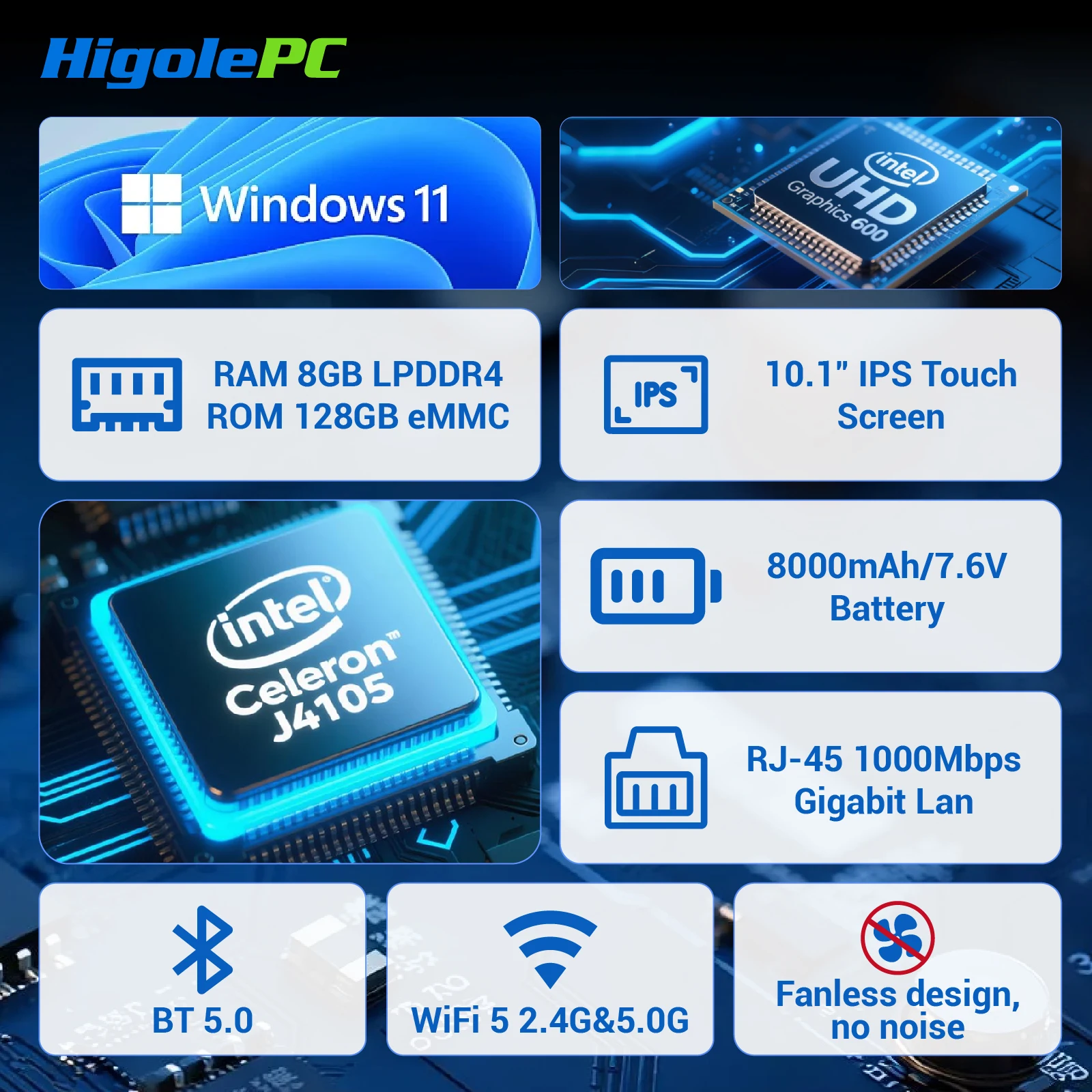 Higole F7N/F7G 10,1 "Tablet PC resistente sin ventilador Intel J4105 Windows 11 WiFi5 8G 128GB 8000mAh RS232 escáner Industrial IP67 Tablet - imagen 3
