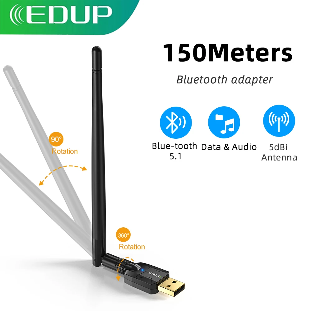 EDUP 150M USB Bluetooth adaptador Bluetooth 5,1 inalámbrico Bluetooth receptor de Audio transmisor 5dBi antena USB Dongle para computadora