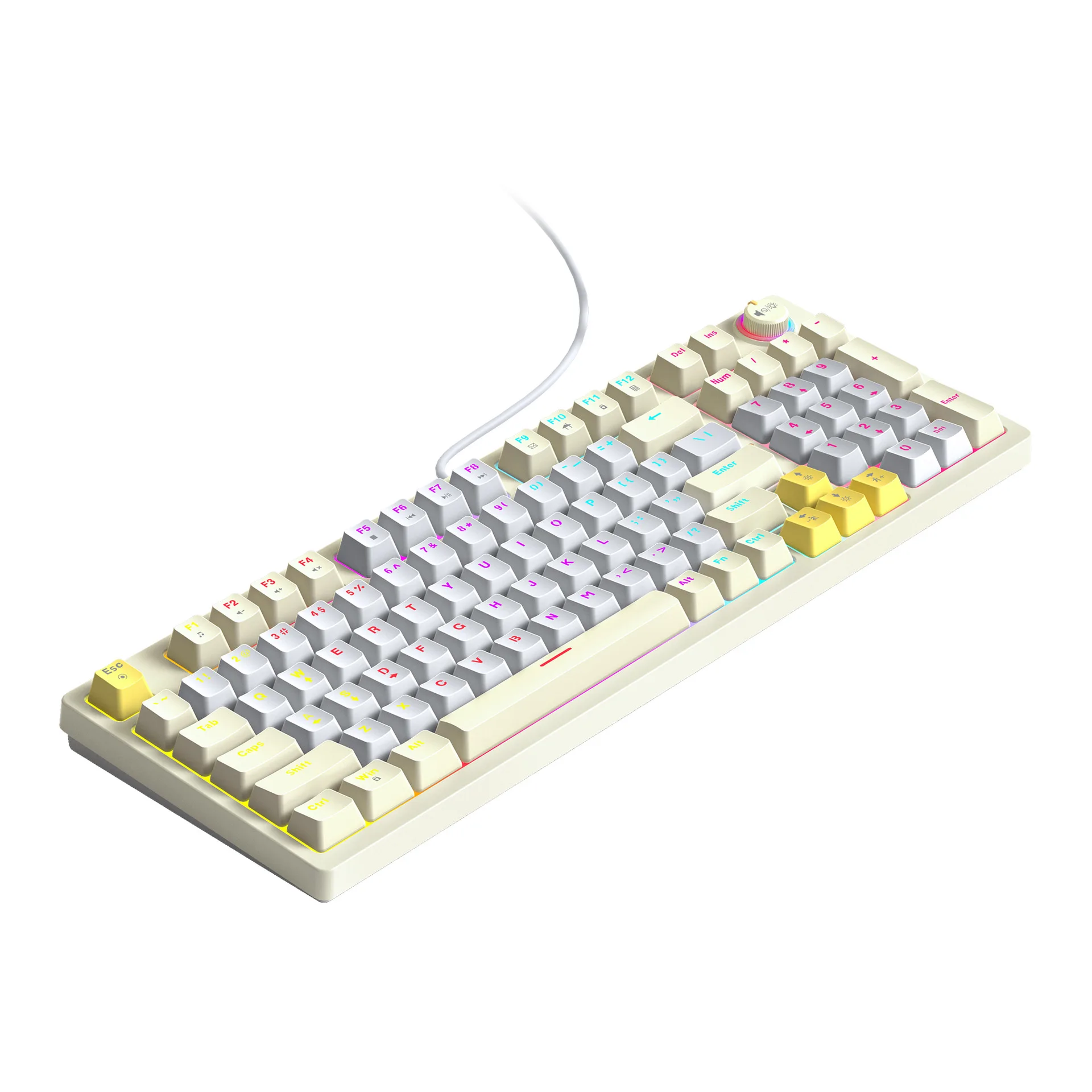 Teclado mecánico con perilla de eje azul, Teclado mecánico personalizado de doble Color para juegos, deportes electrónicos, Teclado mecánico con cable Retro RGB - imagen 4