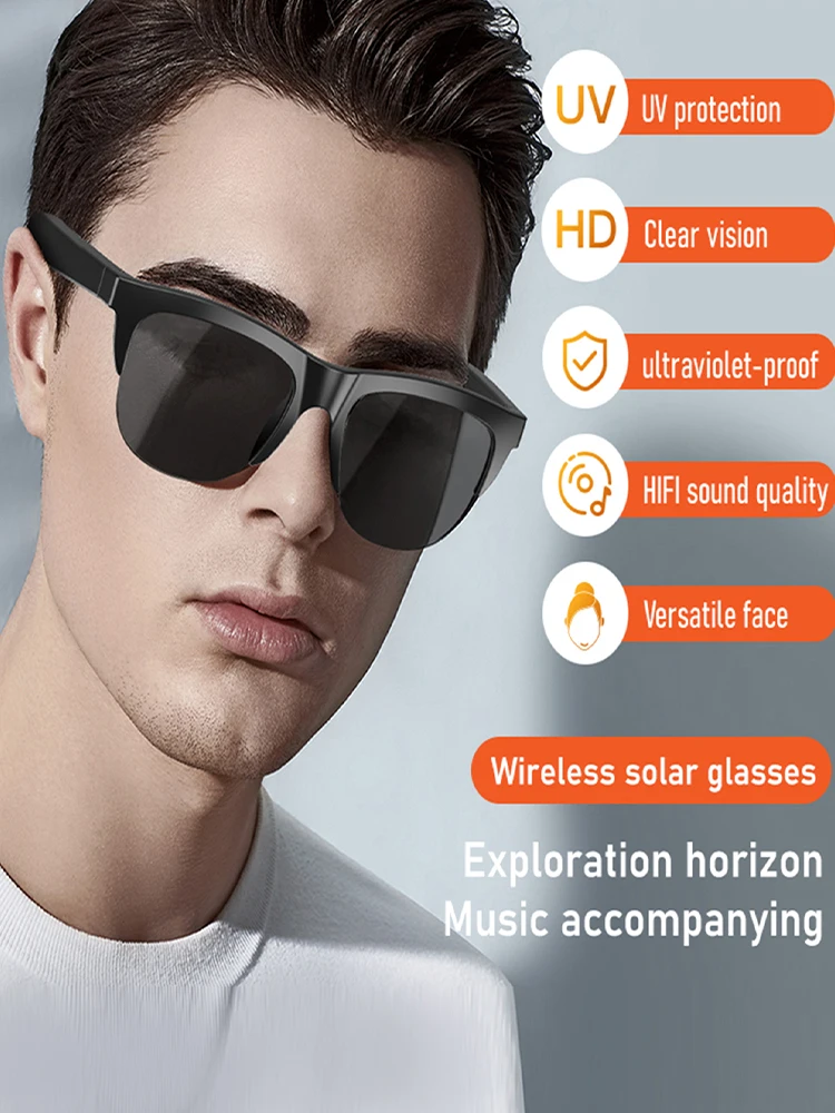Gafas de sol multifuncionales, auriculares inalámbricos de conducción de aire, llamada de voz inteligente, auriculares para deportes al aire libre