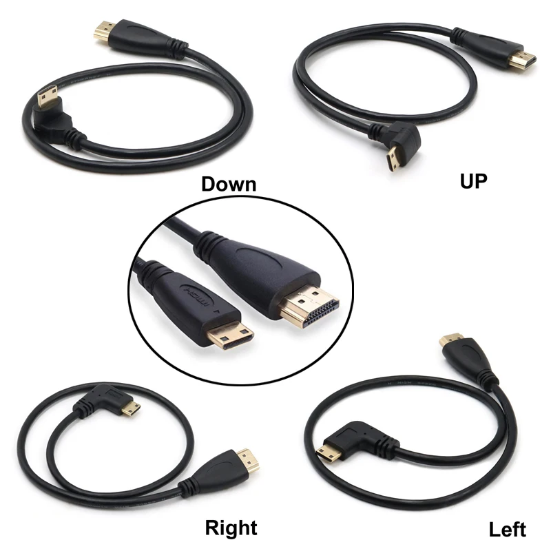 0,5 M 90 grados arriba abajo ángulo izquierdo derecho Mini HDMI compatible con HDTV Cable macho minihdmi V1.4 para cámara de vídeo DSLR Monitor LCD