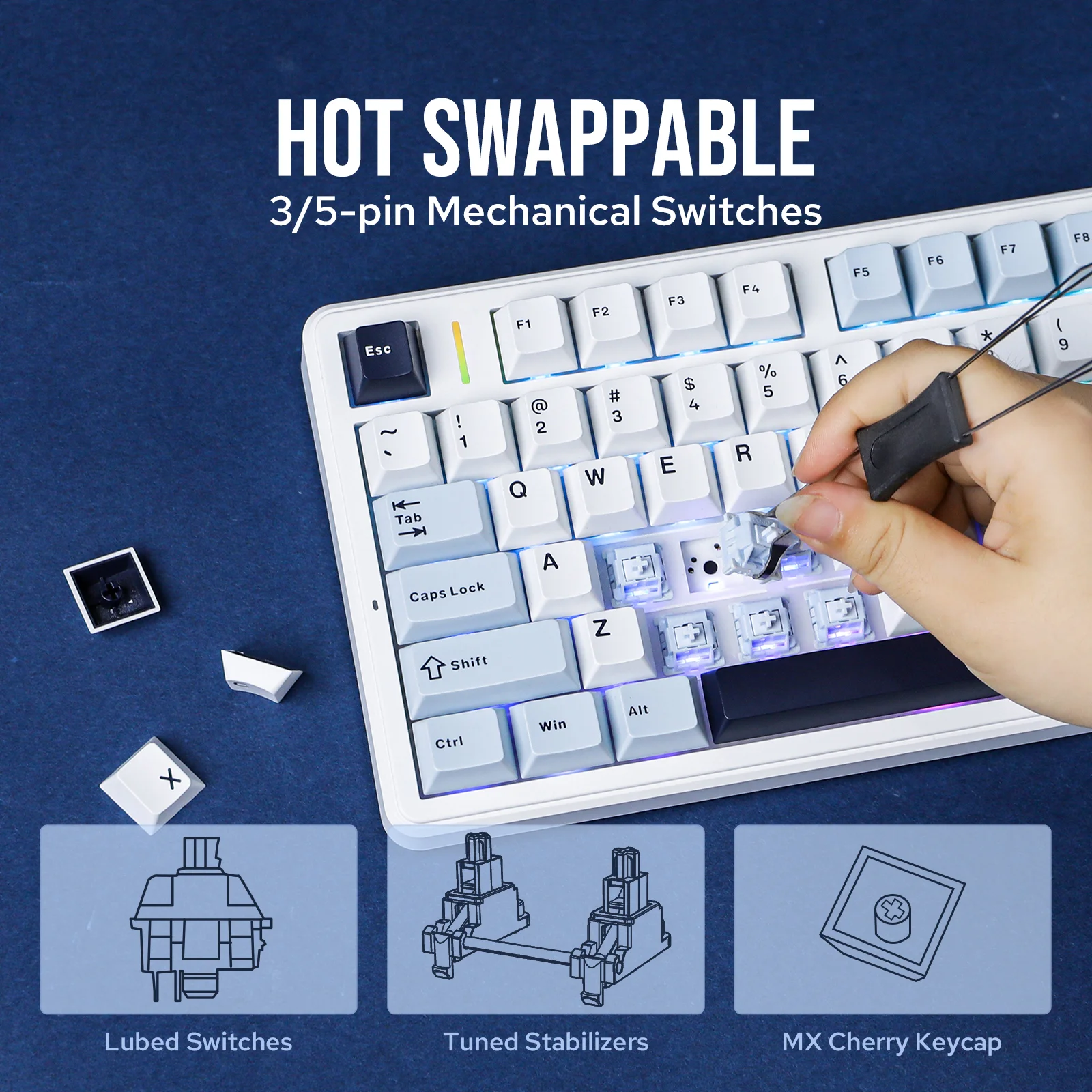 AULA F99 PRO Teclado mecánico inalámbrico tipo C/Bluetooth/2,4 GHz con cable montado en junta intercambiable en caliente con diseño 96% para Mac/Win - imagen 5