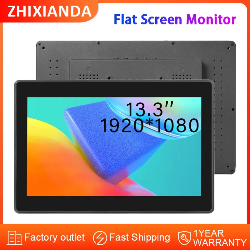 Zhixianda 13,3 pulgadas 1920*1080 LCD pantalla multitáctil Monitor de pantalla plana de grado Industrial con HD VGA USB