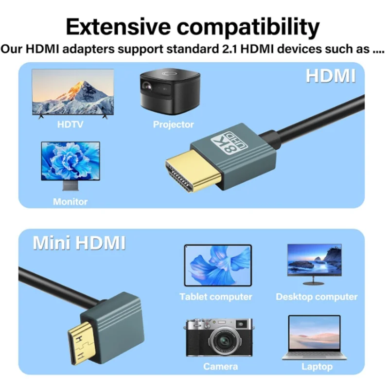 Cable en espiral Ultra HD de alta velocidad HD a Mini HDMI 2,1, compatible con 8K, 4K, 3D y HDR dinámico de hasta 48Gbps, Compatible - imagen 4