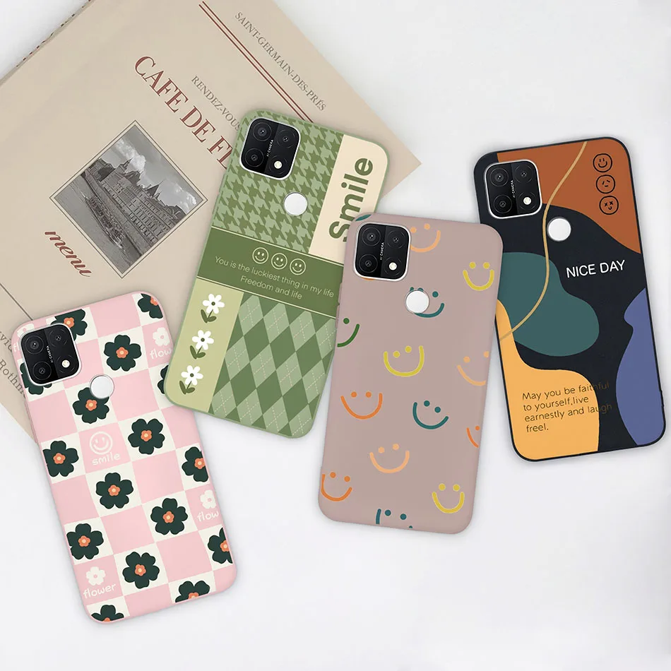 Funda de silicona suave para OPPO A15, A15S, A35, Funda de teléfono con cara sonriente y corazón, Funda trasera de moda - imagen 2