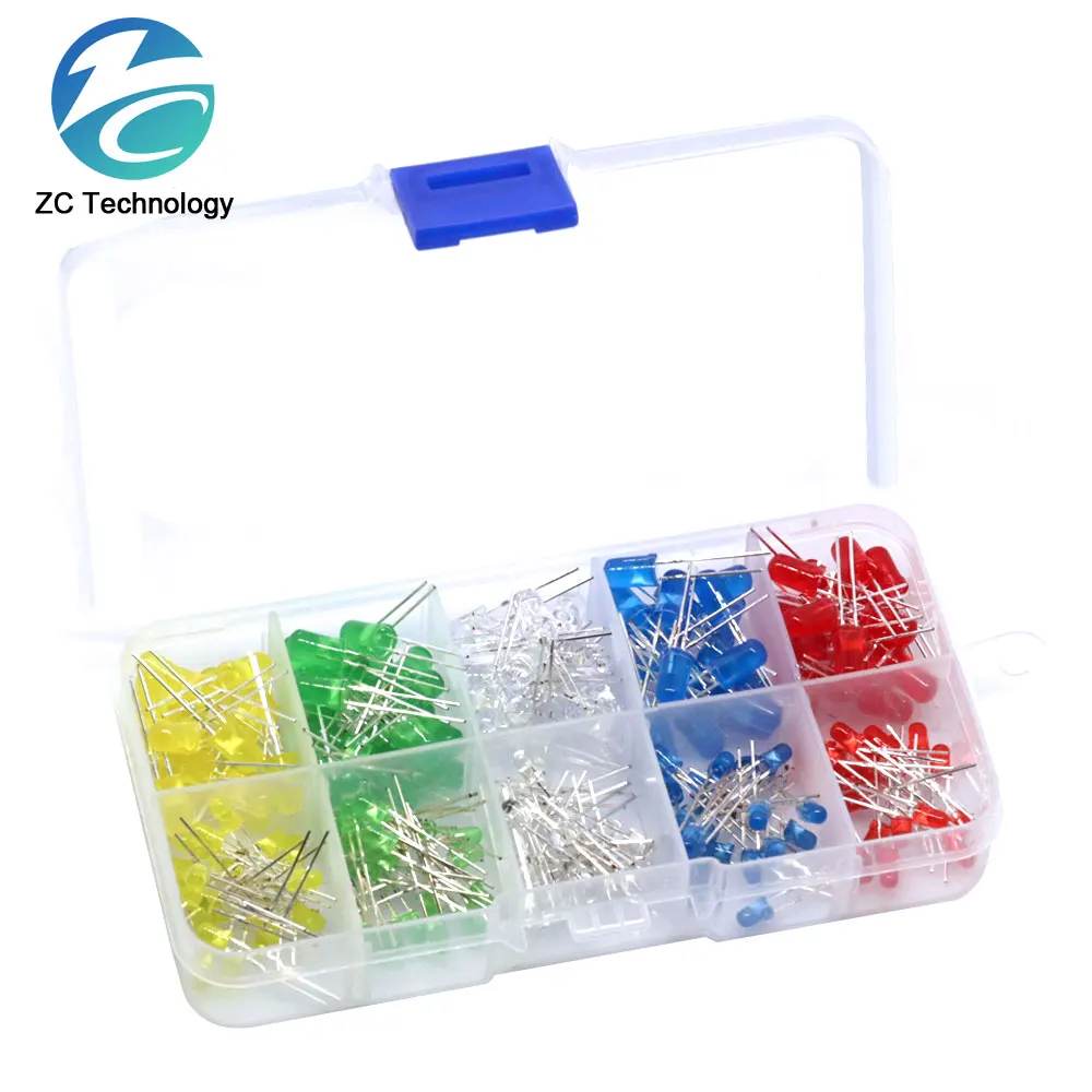 Kit de Led de 3MM y 5MM con caja, surtido de diodos emisores de luz de 5 colores, rojo, verde, amarillo, azul y blanco, 200 unids/lote, 20 unidades cada uno - imagen 2