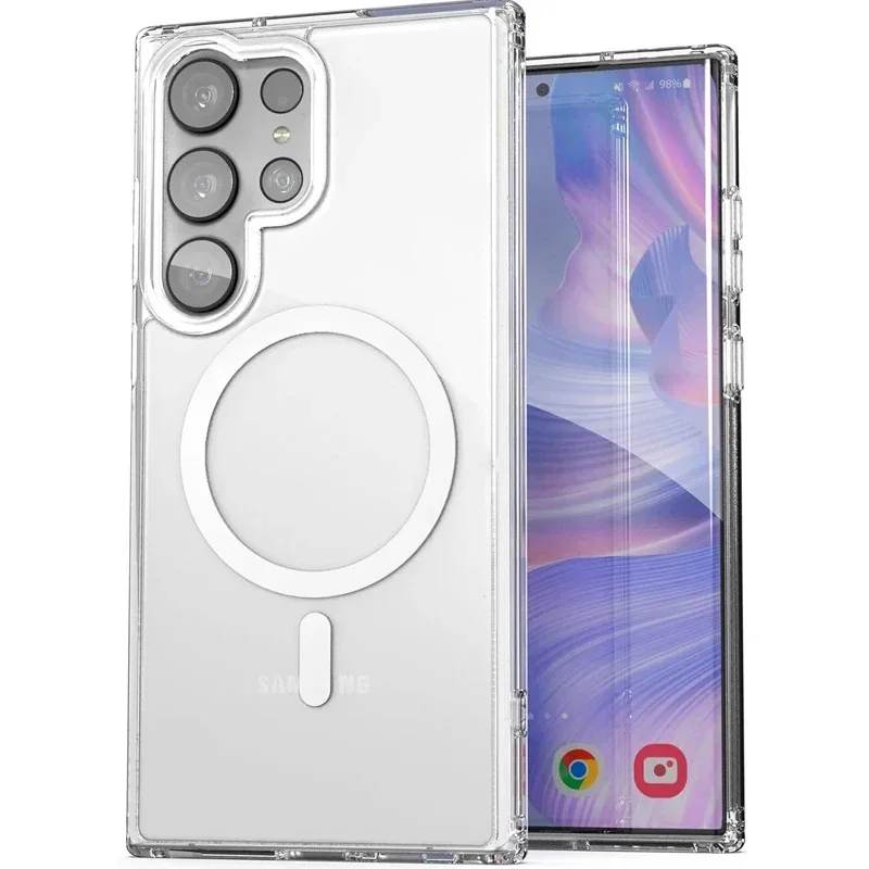Funda de carga inalámbrica Magsafe magnética transparente a la moda para Samsung Galaxy S25 S24 S23 S22 S21 S20 Plus FE Ultra fundas anticaída