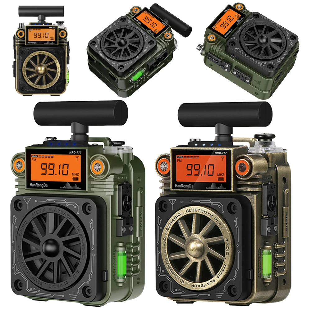 HRD-777 Radio de emergencia FM MW SW VHF WB Radio Bluetooth de banda completa giroscopio Mini Radio Mini altavoz multifunción
