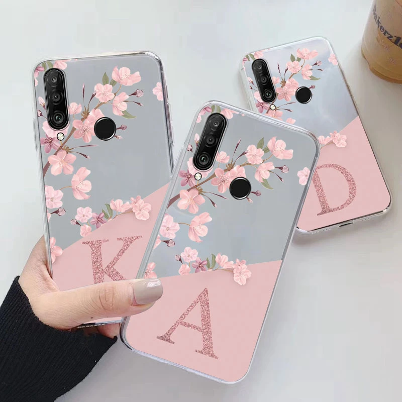 Para Huawei P30 P30 Lite P30 Pro Funda suave delgada de lujo A-Z letra contraportada Funda transparente Para Huawei P30 carcasa transparente