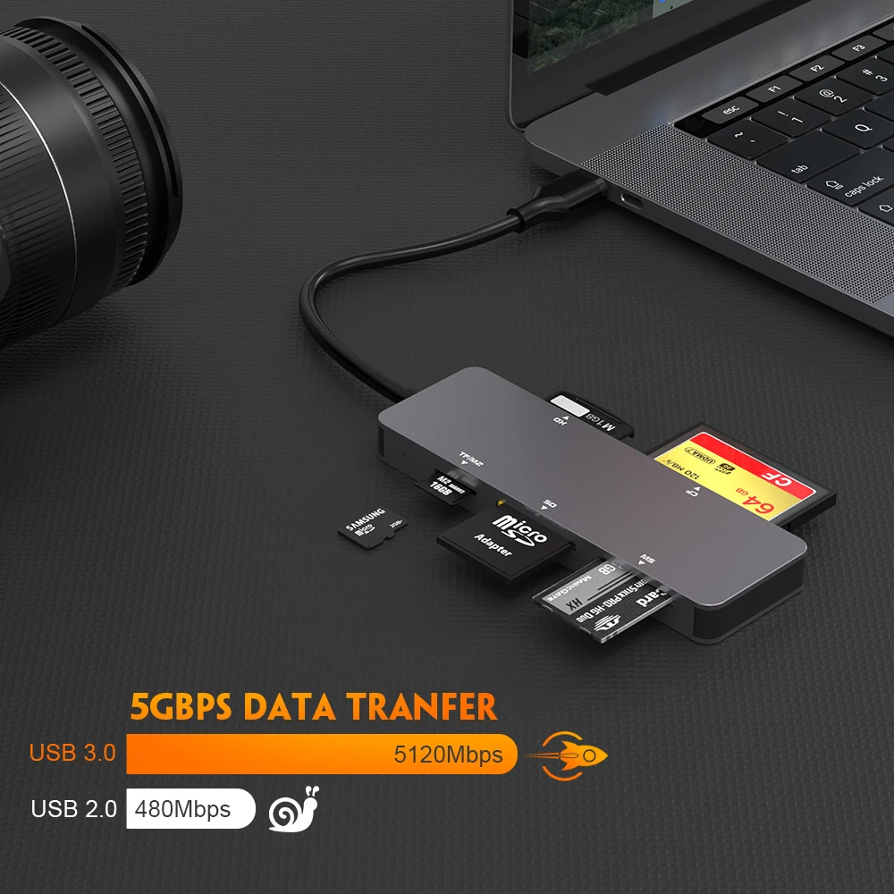 AJIUYU 5 en 1 multifunción tipo C CF XD MS SD M2/TF lector de tarjetas de memoria inteligente adaptador de unidad Flash tipo C ordenador portátil teléfono - imagen 2