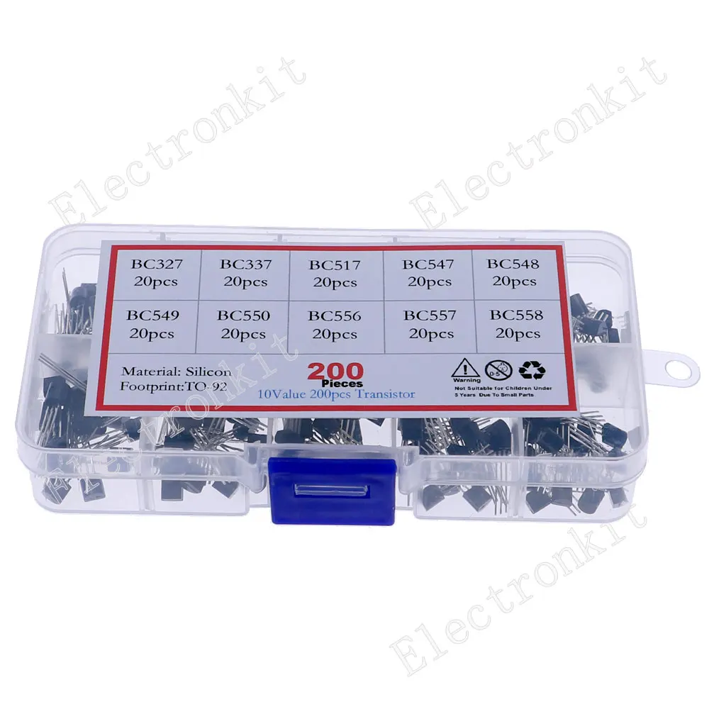 200 unids/caja 10 valores 20 cada uno TO-92 Kit surtido de transistores BC327 BC337 BC517 BC547 BC548 BC549 BC550 BC556 BC557 BC558 - imagen 3
