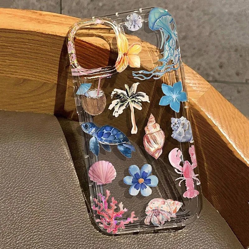 Funda de teléfono transparente suave para IPhone 17 16 15 14 13 12 11 15 16 Plus Pro Max 16e 17Air Ocean Life Theme cubierta transparente a prueba de golpes - imagen 2