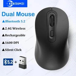 Ratón inalámbrico Bluetooth 5.2 y 2.4G recargable silencioso PC/Mac