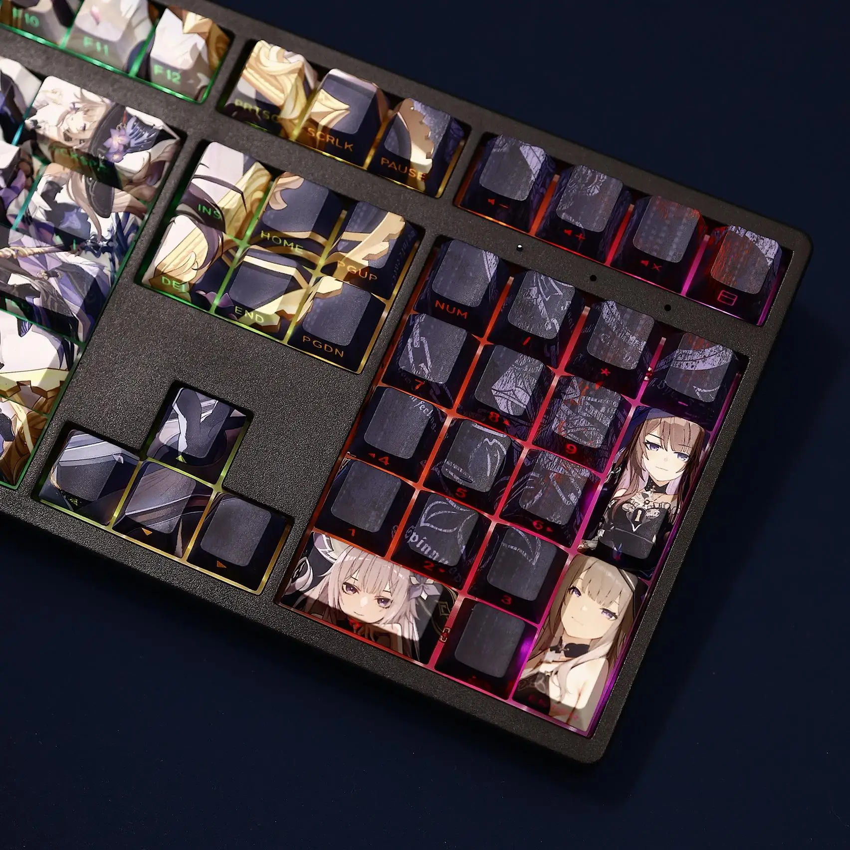 108 teclas/juego Honkai Star Rail The Herta Keycap PBT Impresión lateral teclas retroiluminadas dibujos animados Anime juego teclas para ANSI 61 87 104 108 - imagen 5