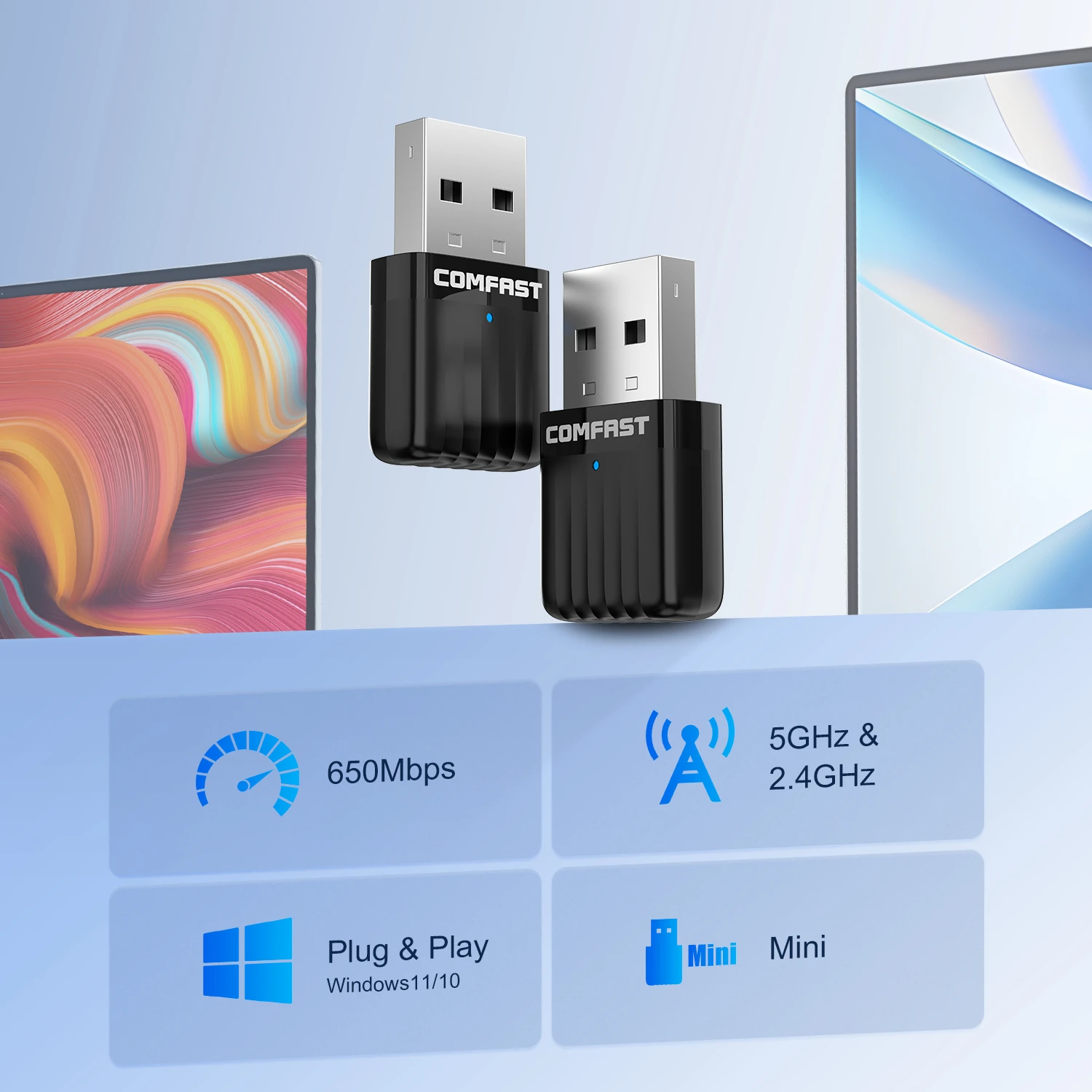COMFAST Mini unidad gratuita 650Mbps tarjeta de red inalámbrica 2,4G 5G adaptador WiFi de doble banda WPA3 receptor Wi Fi punto caliente para PC/portátil - imagen 3