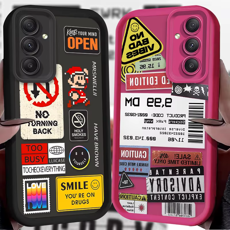 Mezcla de etiquetas, pegatinas de Collage, funda de silicona para Samsung Galaxy S25 S24 S23 Ultra S22 S21 Plus FE 5G A54 A34 A14 A73 A53 A33 5G