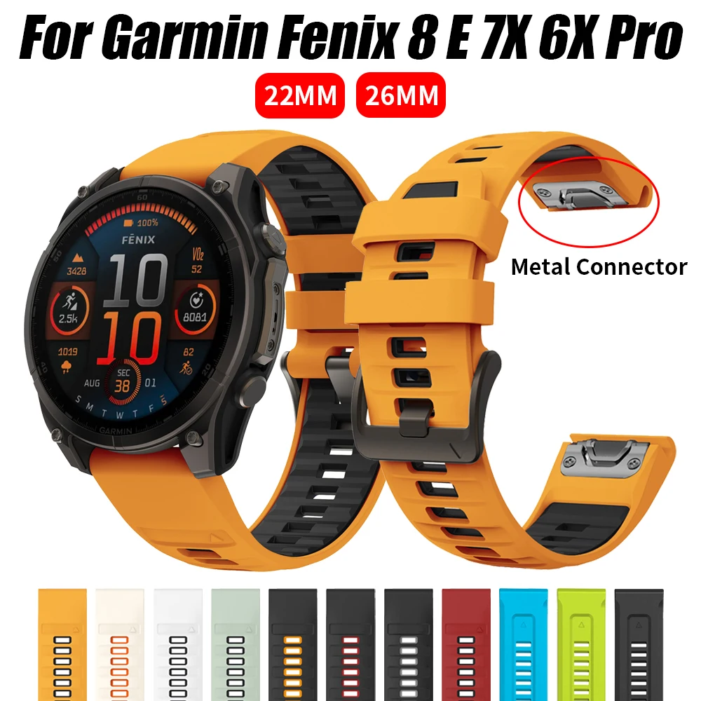 Correa de silicona QuickFit de 22mm y 26mm para Garmin Fenix 8 E 7X 7 6 6XPro 5 5XPlus/Epix Pro Gen 2 51mm 47mm
