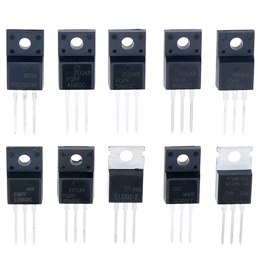 Kit de transistores de efecto de campo Mosfet, caja de 50 piezas, 10 valores TO-220, 2N60, 4N60, 5N60, 8N60, 10N60, 12N60, 20N60, 13003, MBR20100, 75NF75 - imagen 3