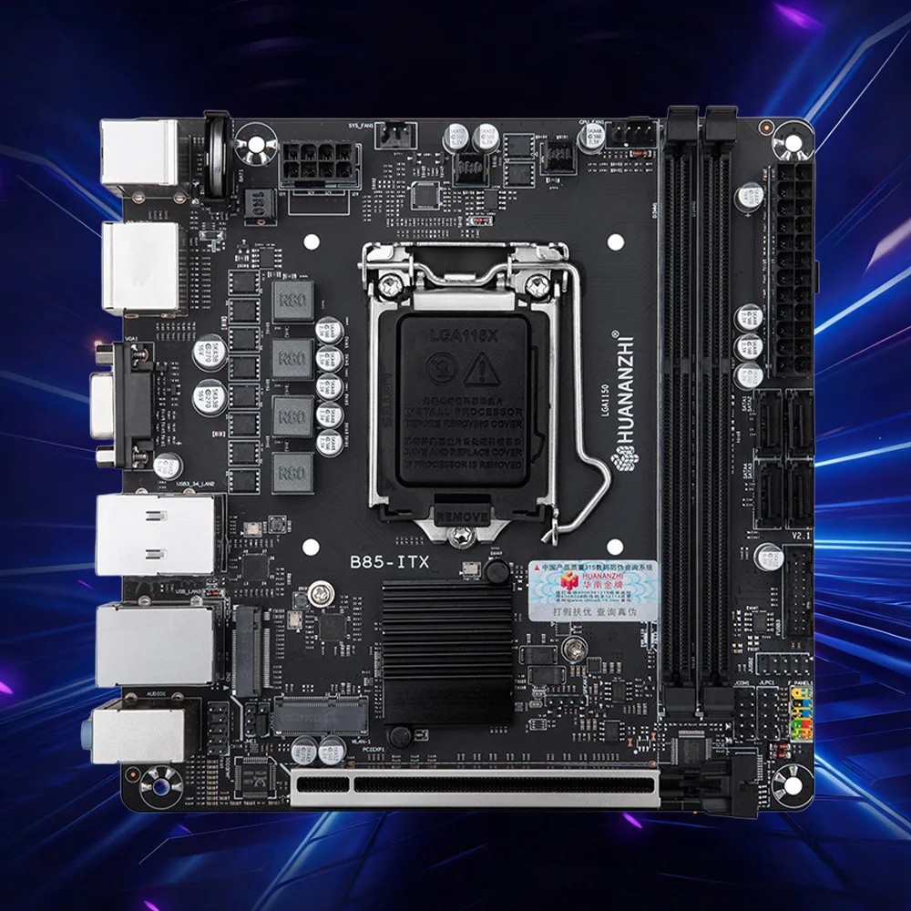 Placa base HUANANZHI B85-ITX compatible con procesadores LGA1150 de 4. a generación 2 * DDR3 Max compatible con tarjetas de red Gigabit duales de 16GB
