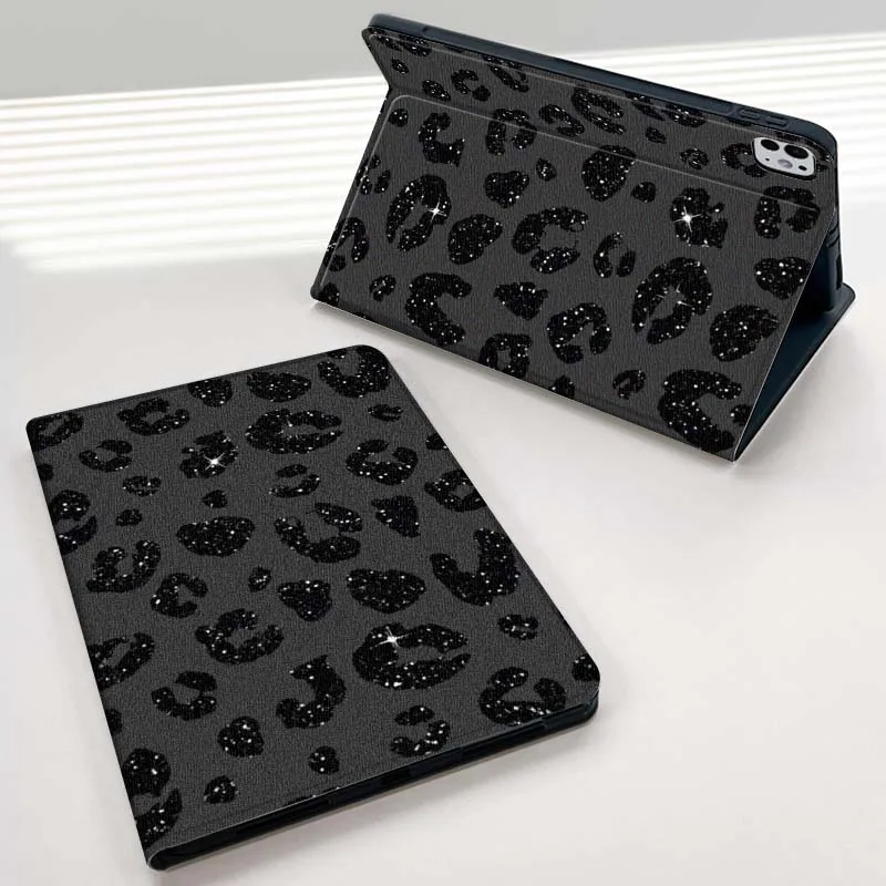 Estampado de leopardo con purpurina artística para iPad Pro Air mini 7 6 5 4 11th 10th 7th 6th 5th 13 12,9 11 10,9 10,5 10,2 pulgadas funda para tableta - imagen 3