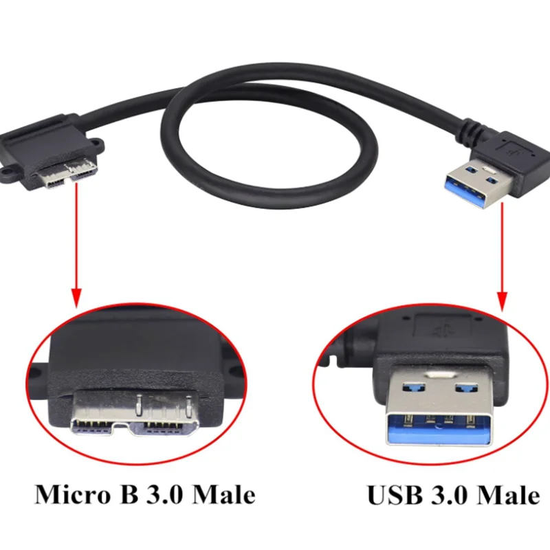 0 ° Cable Micro B de codo derecho de ángulo USB3.0 a Mi-cro B Adaptador de disco duro macho a macho USB 3,0 A macho a Micro 3,0 B macho - imagen 2
