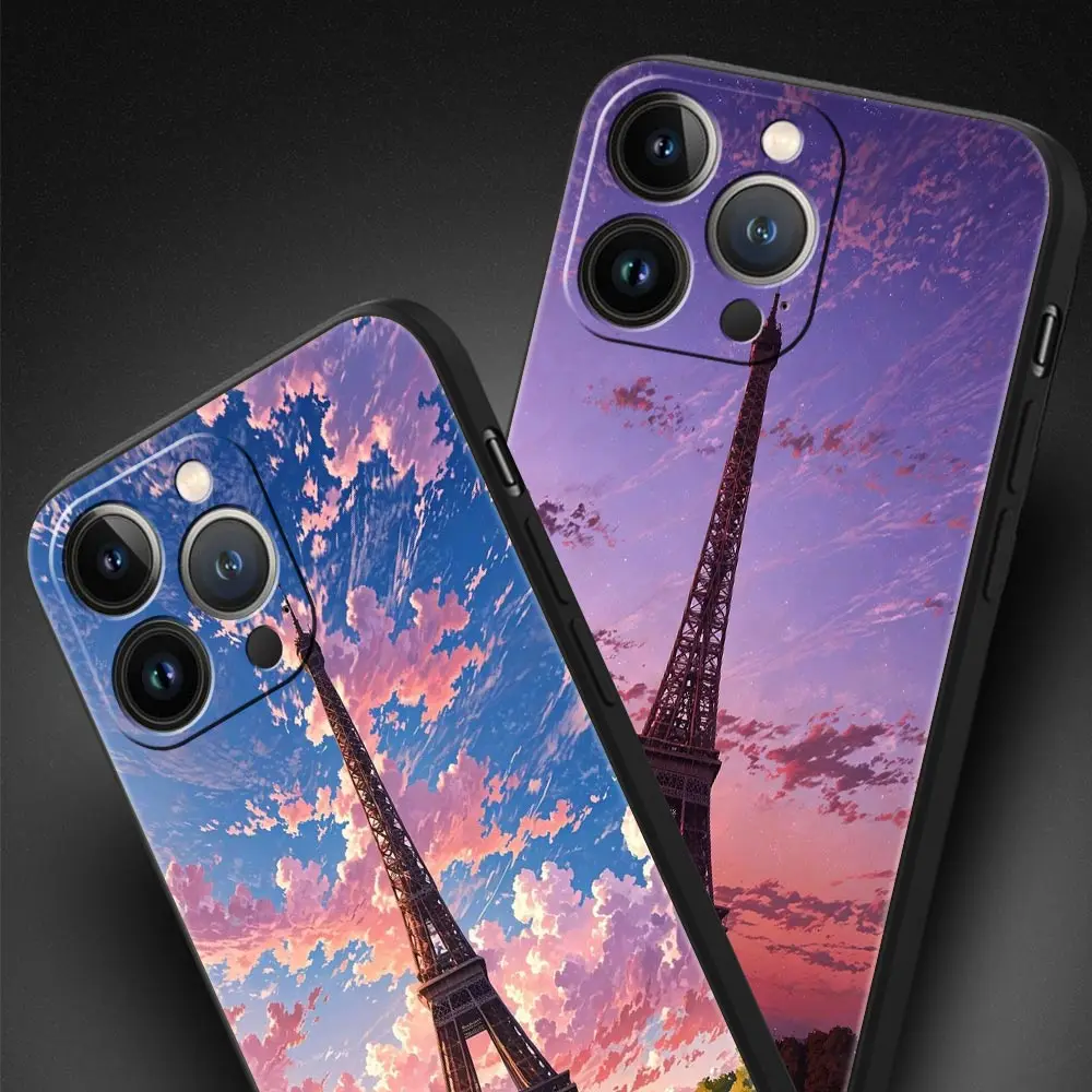 Paraguas rojo Torre Eiffel funda de teléfono de lujo para iPhone 17 Air 16 Plus 13 15 14 12 11 Pro MAX 7 8 SE cubierta negra de TPU suave - imagen 3