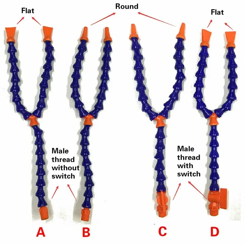 Boquilla redonda plana, manguera de tubo de refrigerante de aceite flexible, tubo de refrigeración, torno, manguera de refrigeración de metal, refrigeración de torno 1/4 3/8 1/2 L 400-600mm