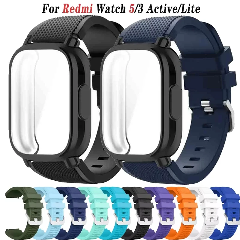 Correa de silicona + funda para Redmi Watch 5 Active 5 Lite, correa de reloj inteligente para Redmi Watch 3 Active/3 Lite, funda deportiva de TPU - imagen 2