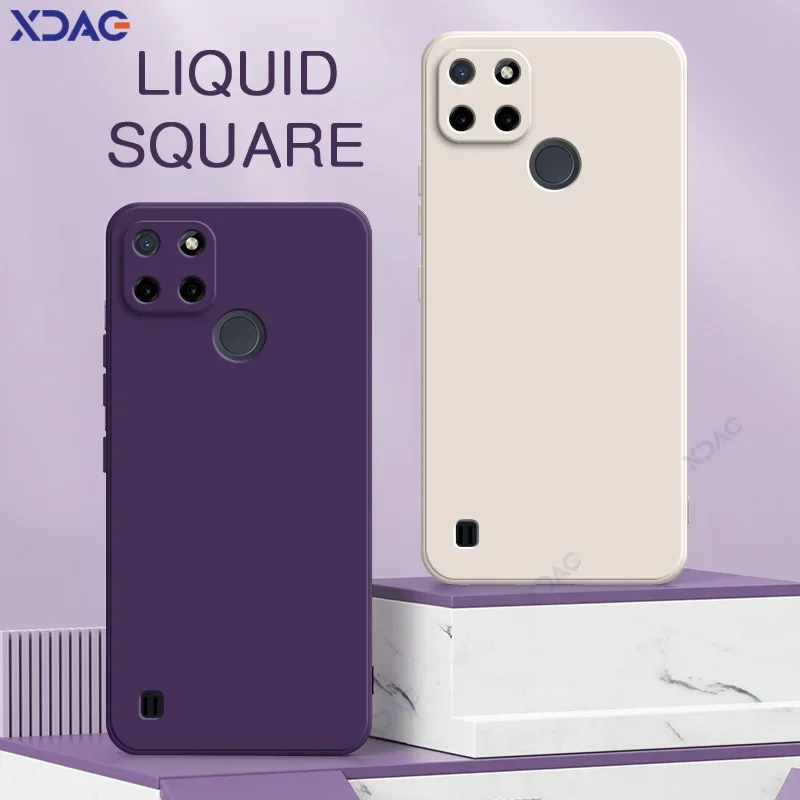 Funda de lujo de doble capa para teléfonos móviles Realme C21Y C25Y protección completa de cámara RealmeC21Y armadura de silicona líquida cuadrada suave