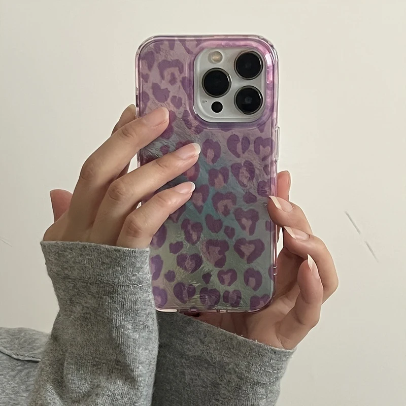 Funda de teléfono glacial con gradiente y estampado de leopardo púrpura claro para iPhone 17 11 12 13 14 15 16 Pro Max 17Air 16E XR X XS 7 8 Plus - imagen 3