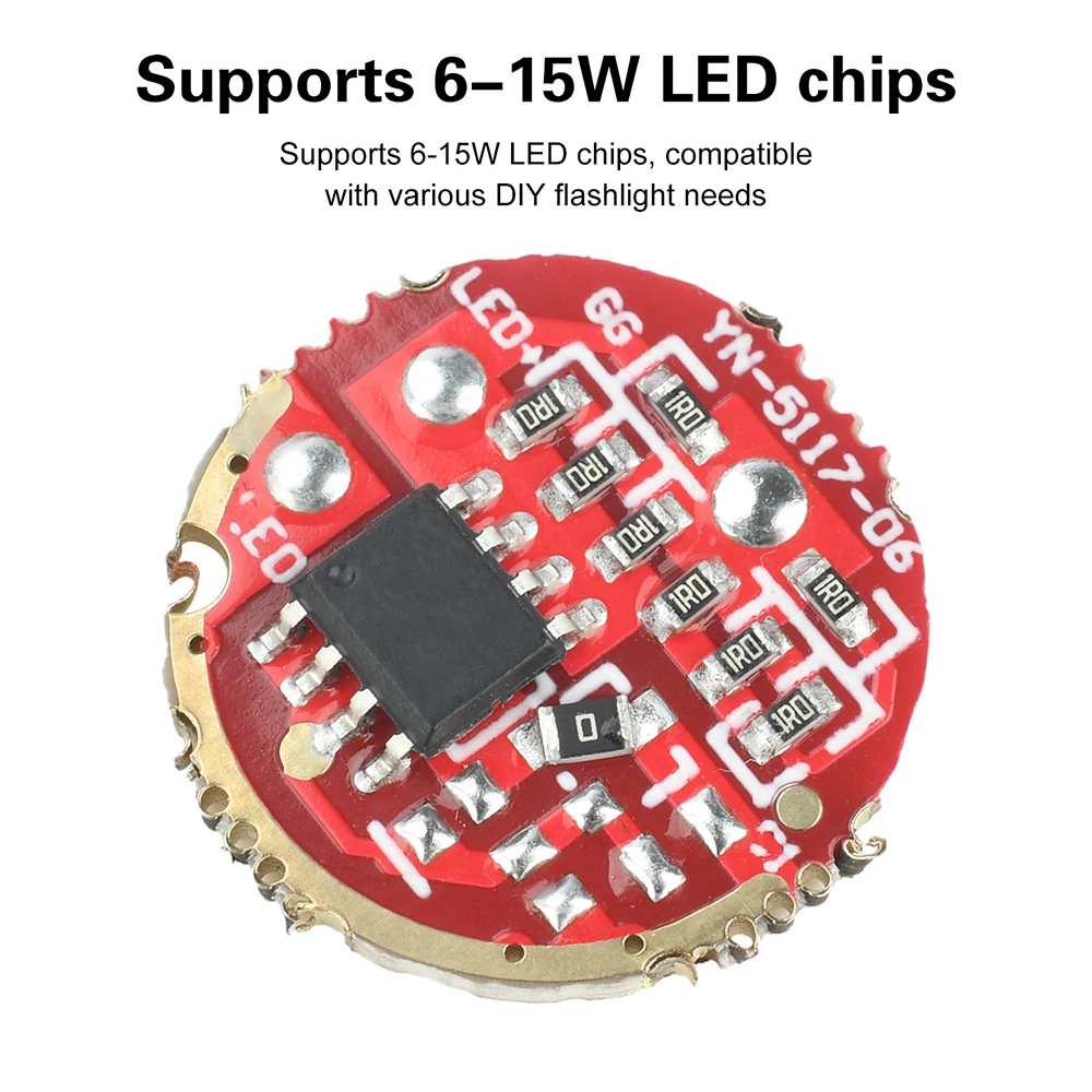 DC 3,7-4,2 V 6-15W cuentas de lámpara controlador de engranaje de linterna controlador de linterna de 1 velocidad placa controladora DIY accesorio de linterna 17/20mm