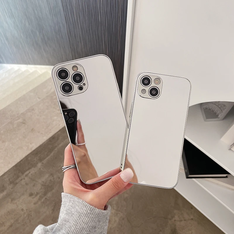 BESD Breve Funda a prueba de golpes con espejo dorado plateado para iPhone 14 13 11 12 Pro Max Cubierta trasera dura galvanizada - imagen 4