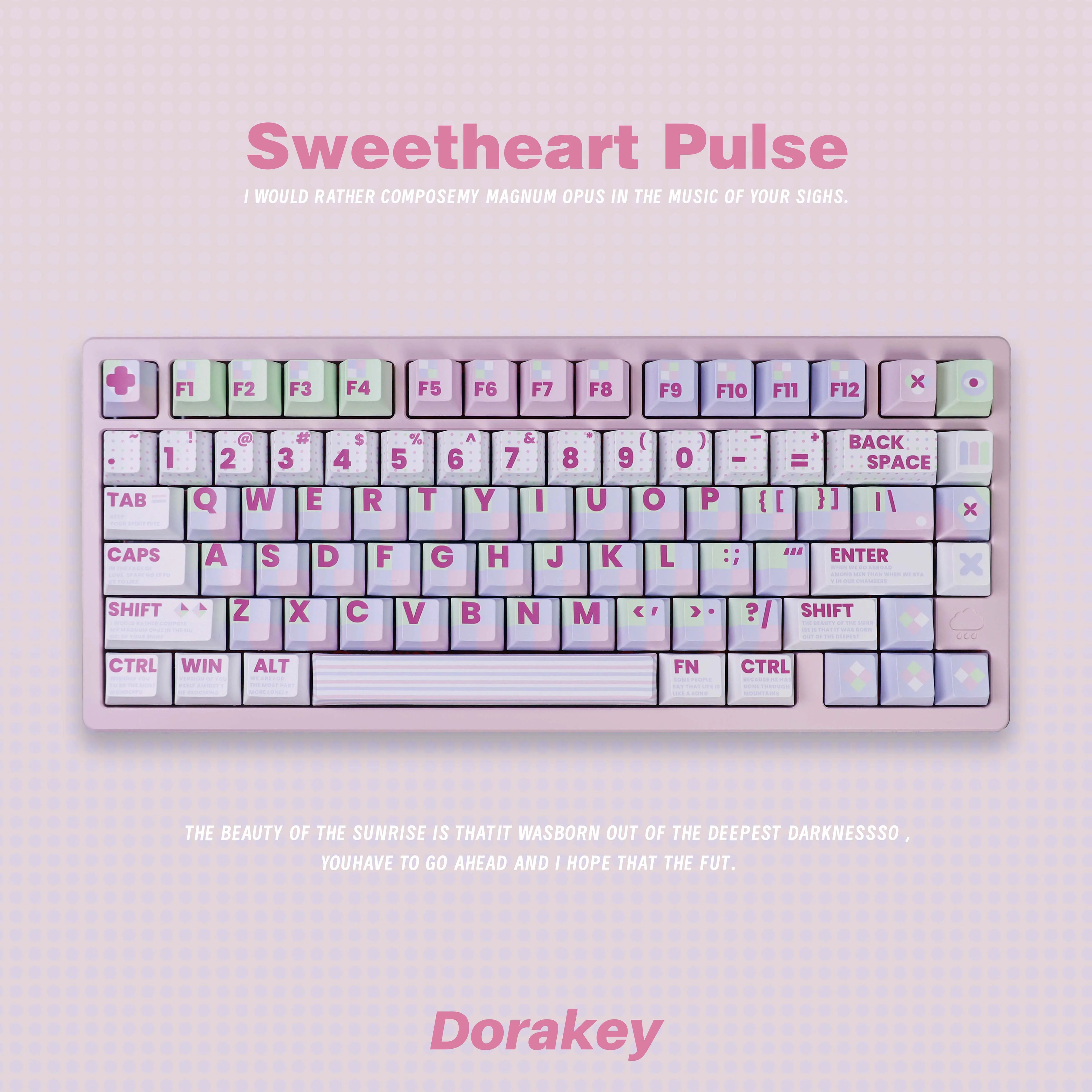 Juego de teclas con tema de pulso de corazón, perfil de cereza PBT, 167 teclas, teclas originales personalizadas hechas a mano para teclado mecánico, regalo DIY