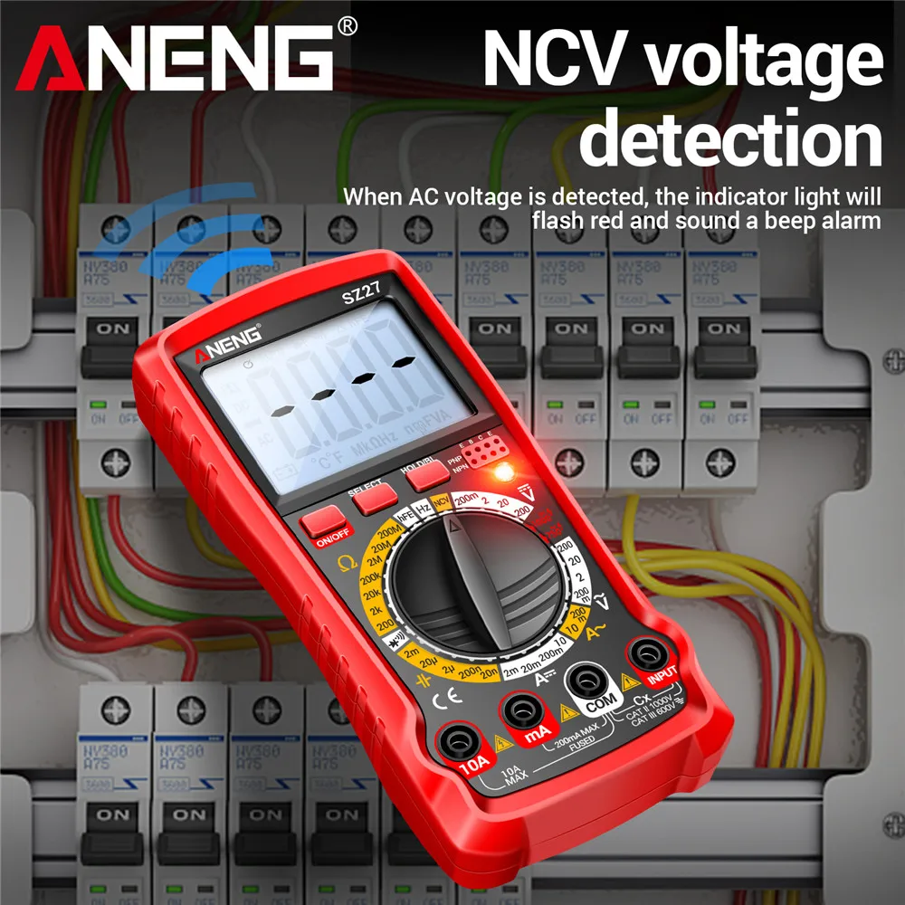 Multímetro Digital probador voltaje CA/CC corriente Ohm ANENG SZ27 voltímetro NCV prueba de capacitancia resistencia 1999 herramientas de recuentos - imagen 5