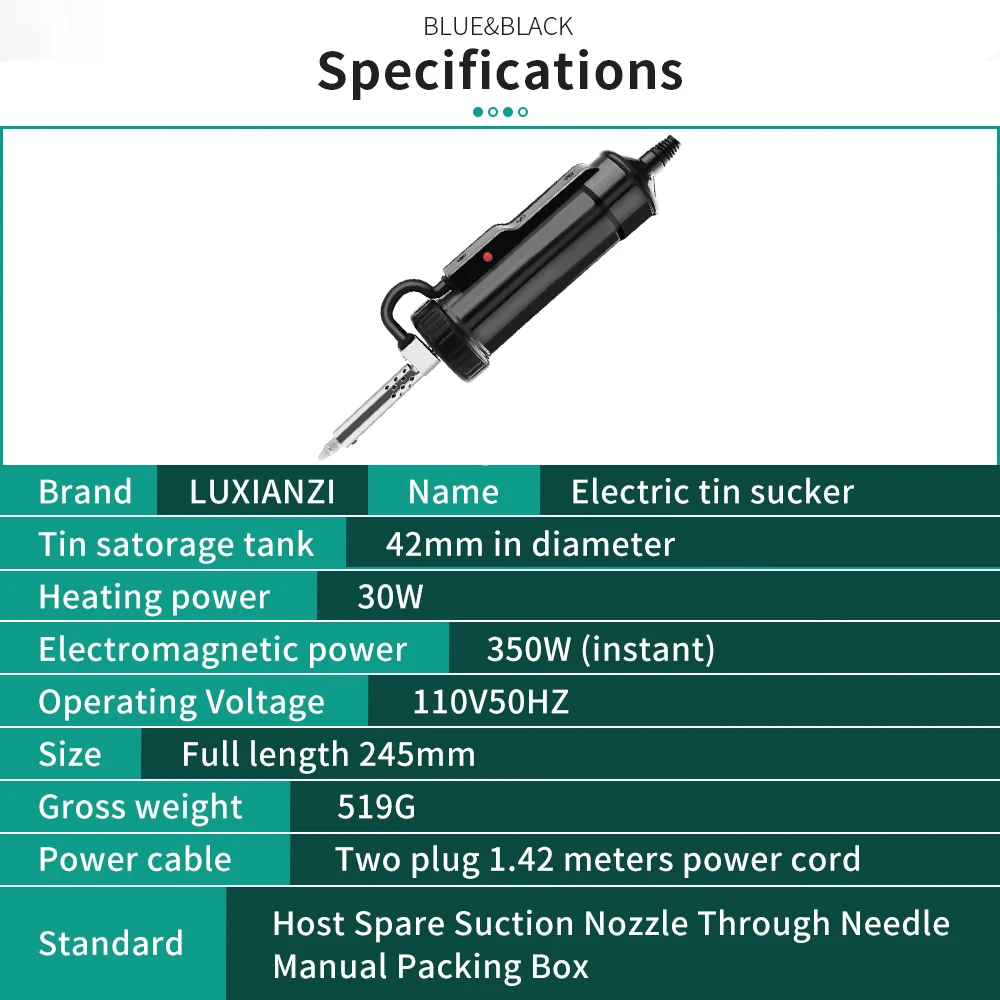 LUXIANZI-bomba desoldadora eléctrica de 110V, pistola desoldadora, herramientas de soldadura manual personalizadas, potente herramienta de eliminación al vacío de estaño de succión - imagen 5