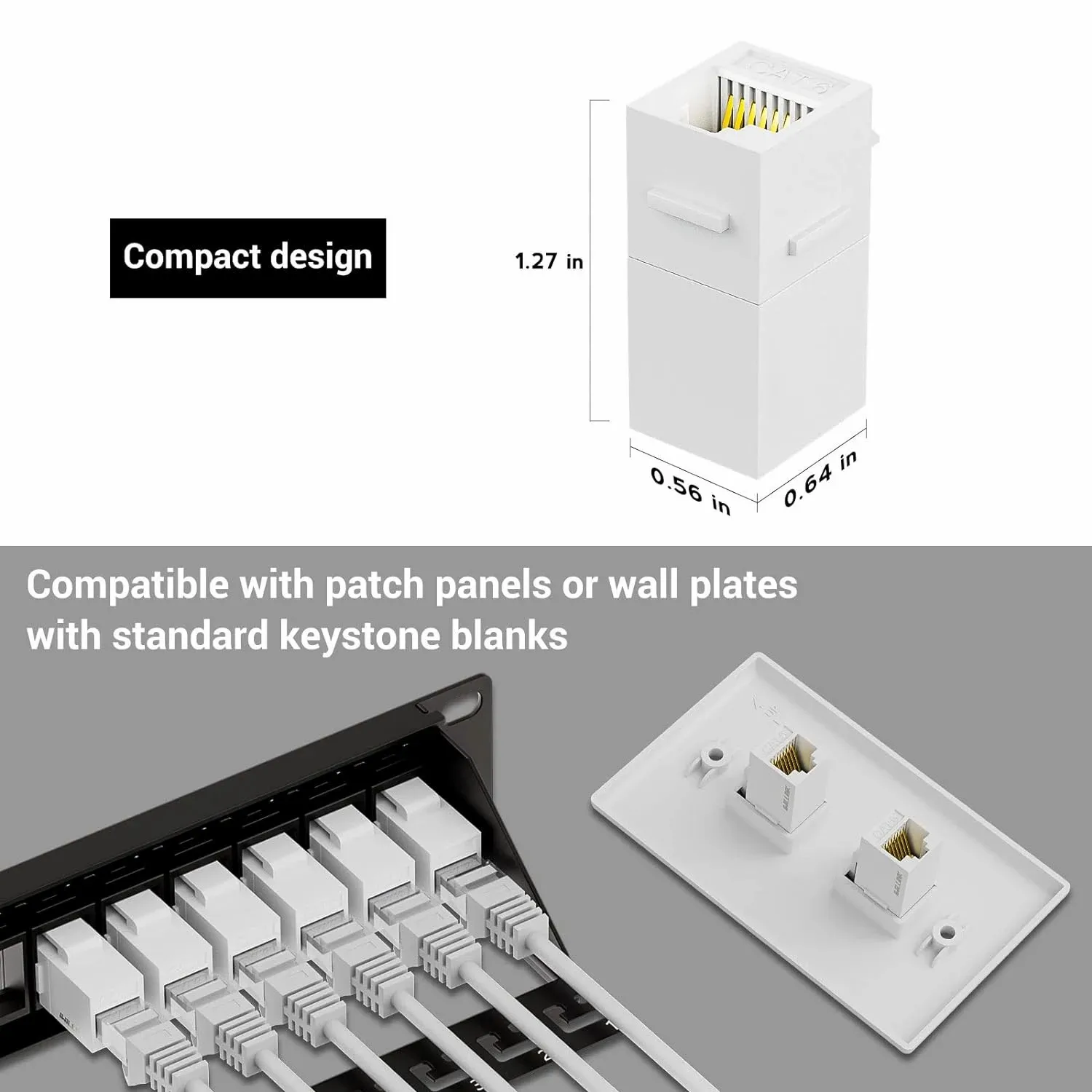 Natalink 12 Uds RJ45 CAT6 acoplador Keystone hembra a hembra acoplador de inserción, acoplador en línea Keystone UTP CAT6 blanco - imagen 5