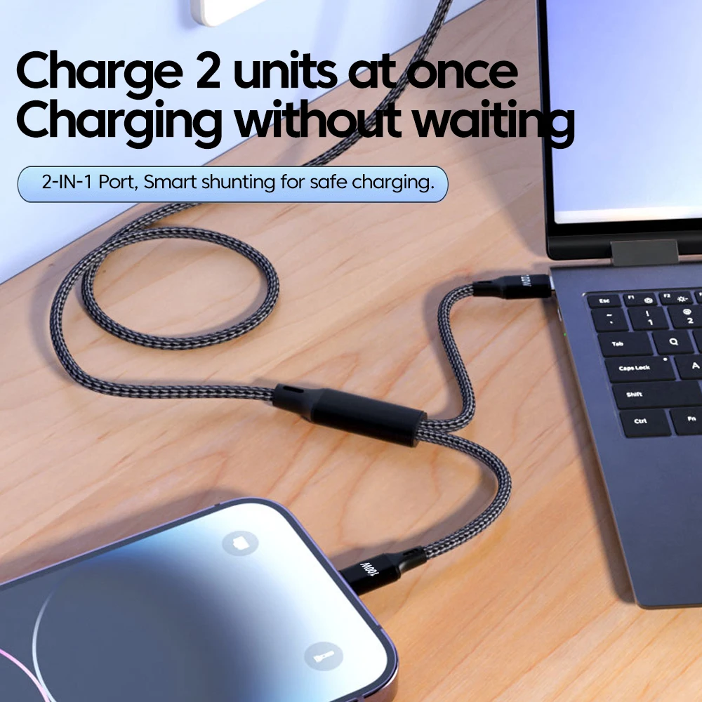 Max PD100W 2 en 1 Cable USB tipo C de carga rápida Cable de datos tipo C a tipo C para teléfono móvil para iPhone 16 15 Samsung Tablet Laptop - imagen 3